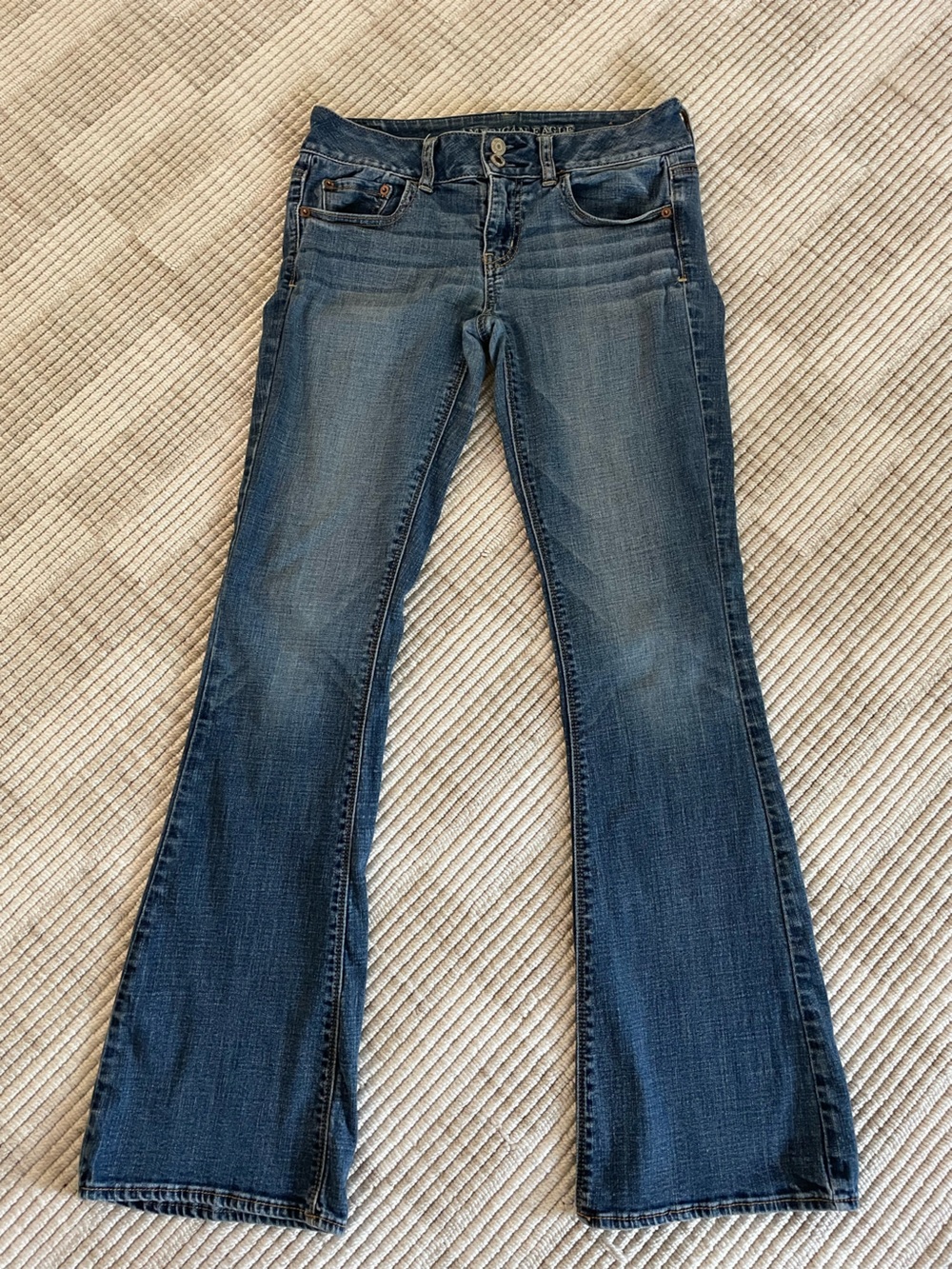 Y2K Vintage American Eagle Blue Artist Super Stretch Bellbottom Jeans Size 4